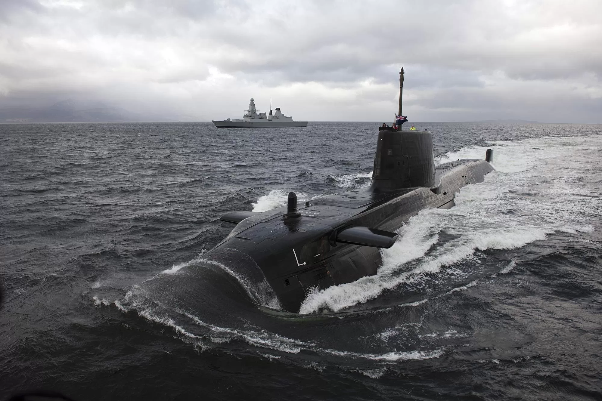 Submarine and Surface Ship at Sea
